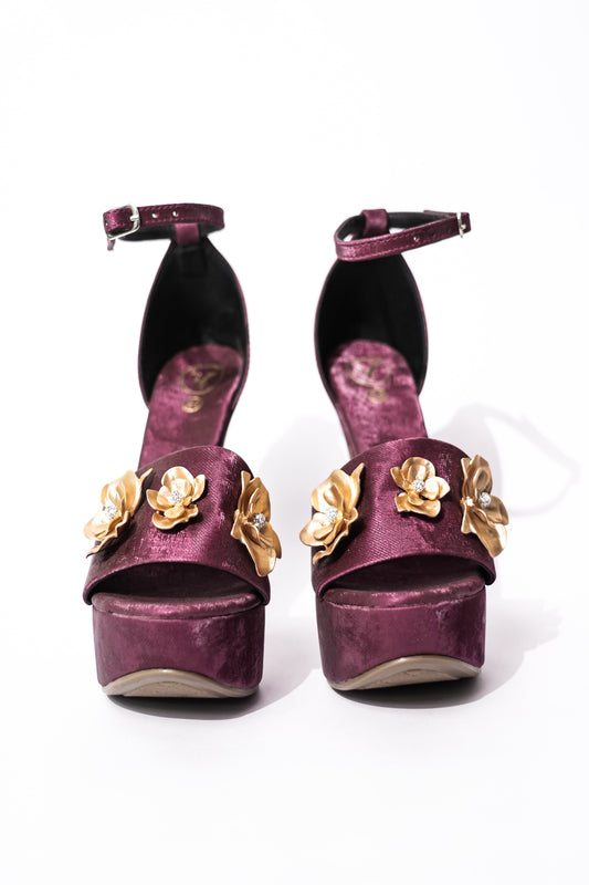 Maroon Open Toe Broad Fit Forever Rose Elevated Heels