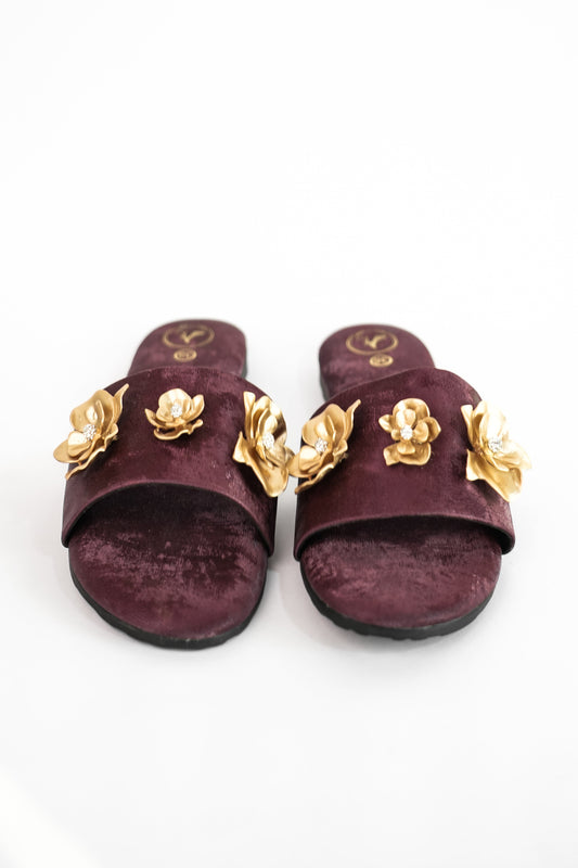 Maroon Open Toe Slip-on Closure Forever rose Flats