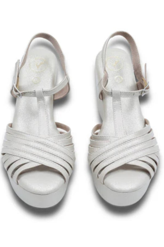 Dolphin Wedge Junk Beige Open Toe Heels