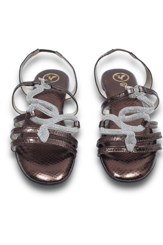 Brown Zig Zag Open Toe Flats