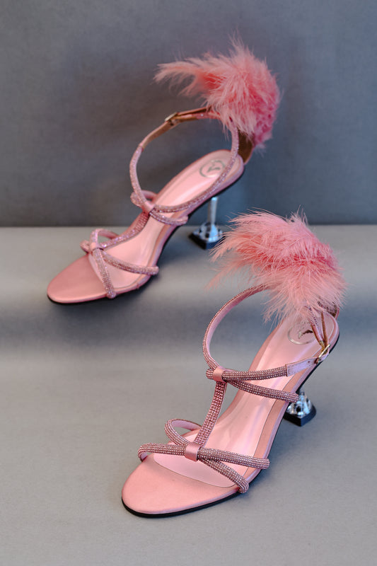 Pink Candy Fur Open Toe Heel Sandal