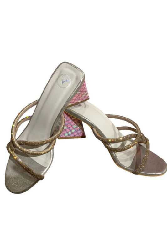 Unicorn Gold Open Toe Heel Sandal