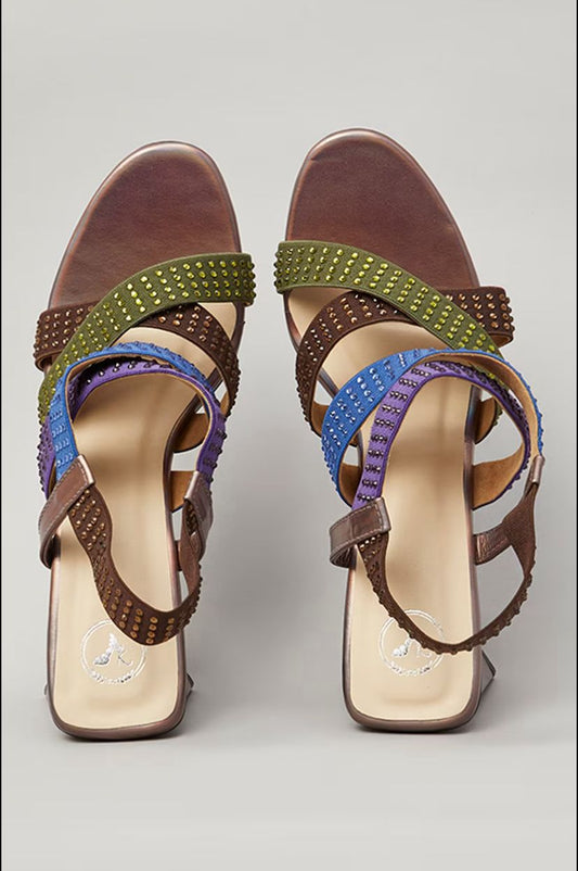 Blue Double X Studs Open Toe Heel Sandal