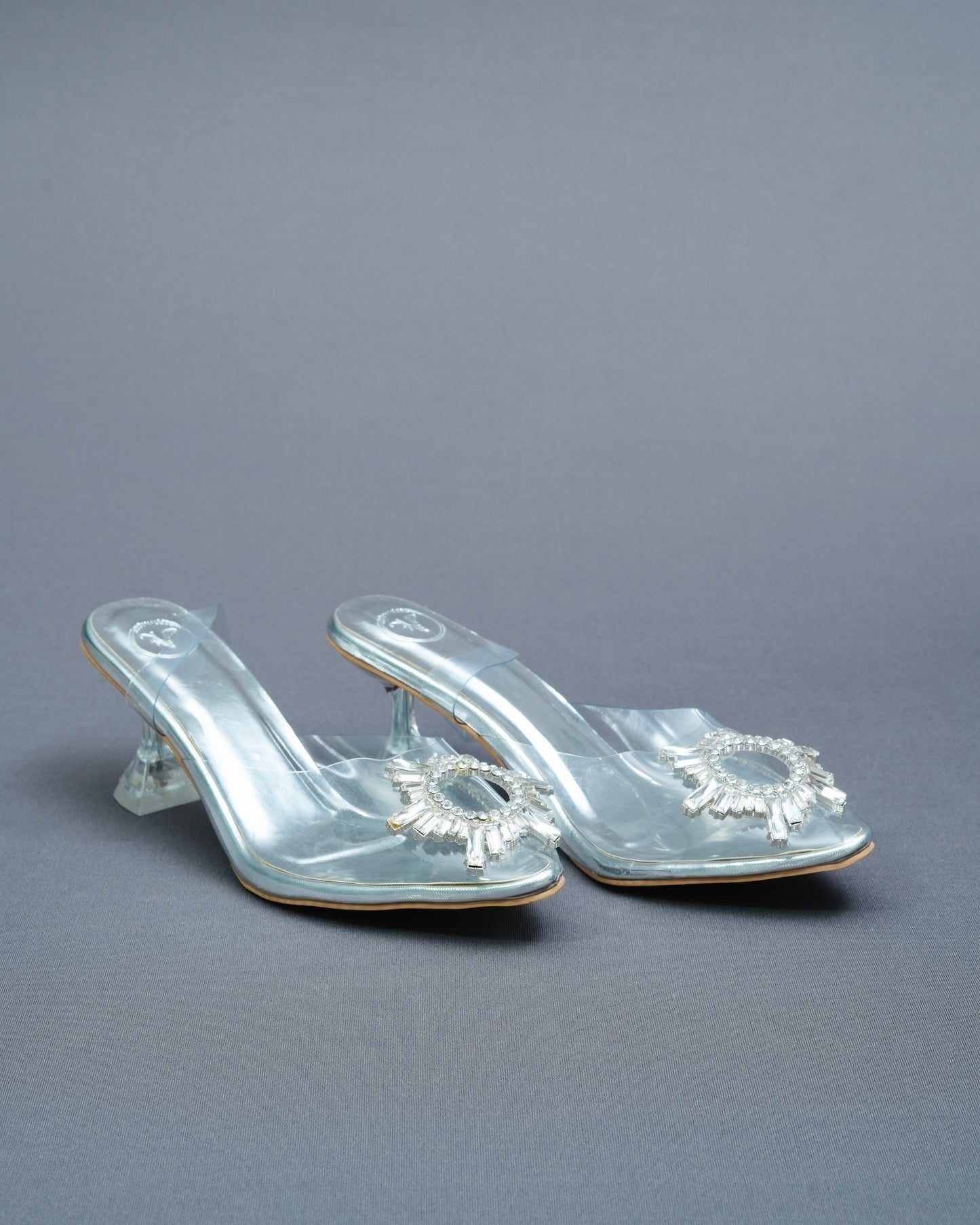 Closed Toe Faux Leather Silver Star Heels