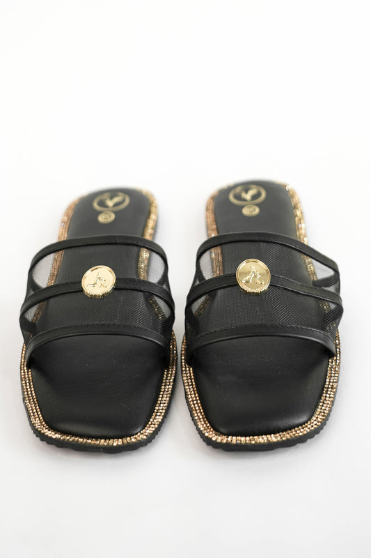 Black Open Toe Narrow Fit Flats