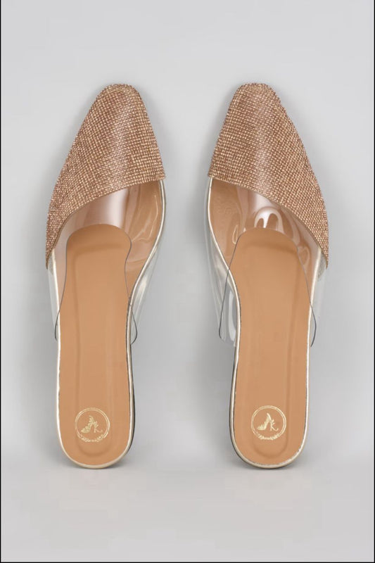 Close Toe Faux Leather Gold Sleek Cheek Flats