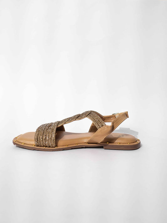 Gold Open Toe Twister Stud Flats
