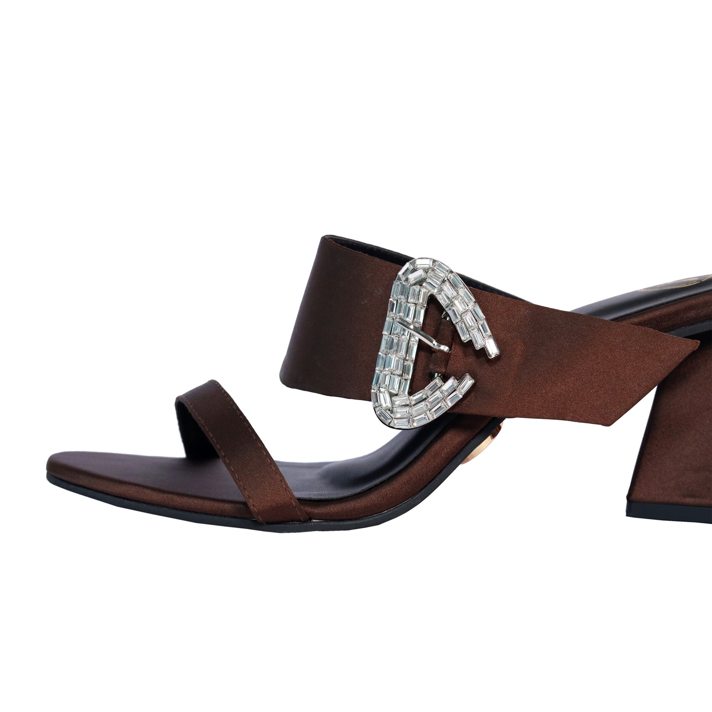 Brown Open Toe Leather Dazzle Mocha Heel