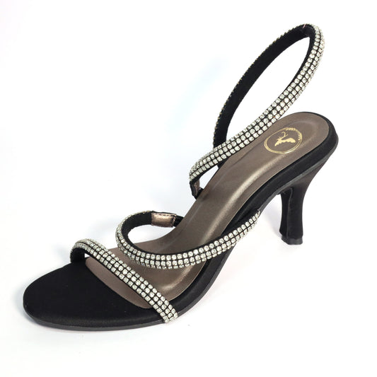 Berry Black Open Toe Heels for Women with Buckle Closure