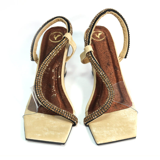 Beige Z-Series Dalgona Open Toe Slip-On Heels for Women