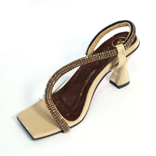 Beige Z-Series Dalgona Open Toe Slip-On Heels for Women