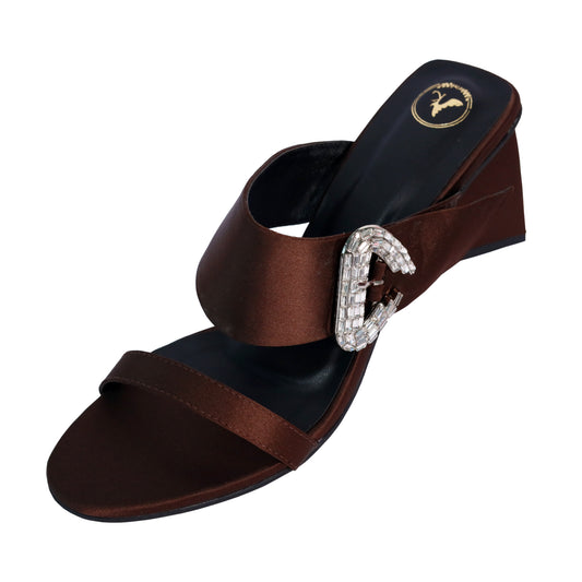 Brown Open Toe Leather Dazzle Mocha Heel