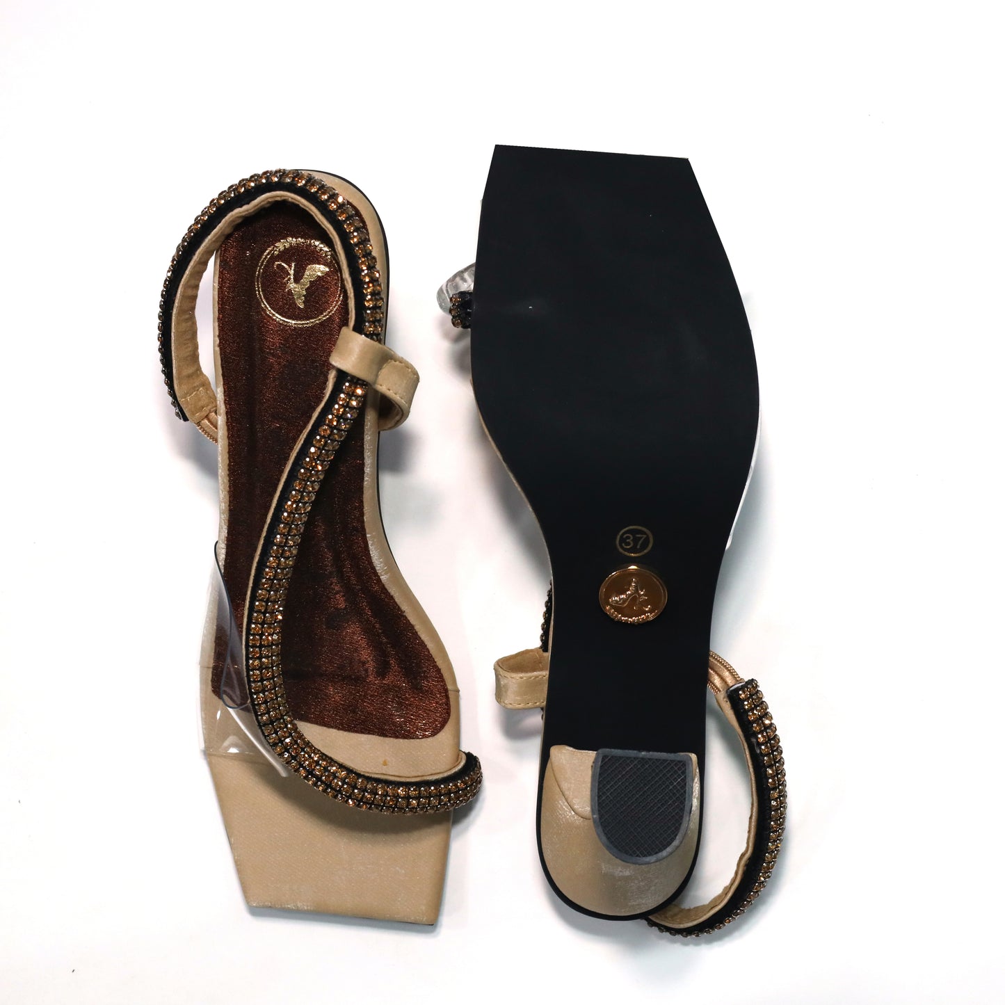 Beige Z-Series Dalgona Open Toe Slip-On Heels for Women