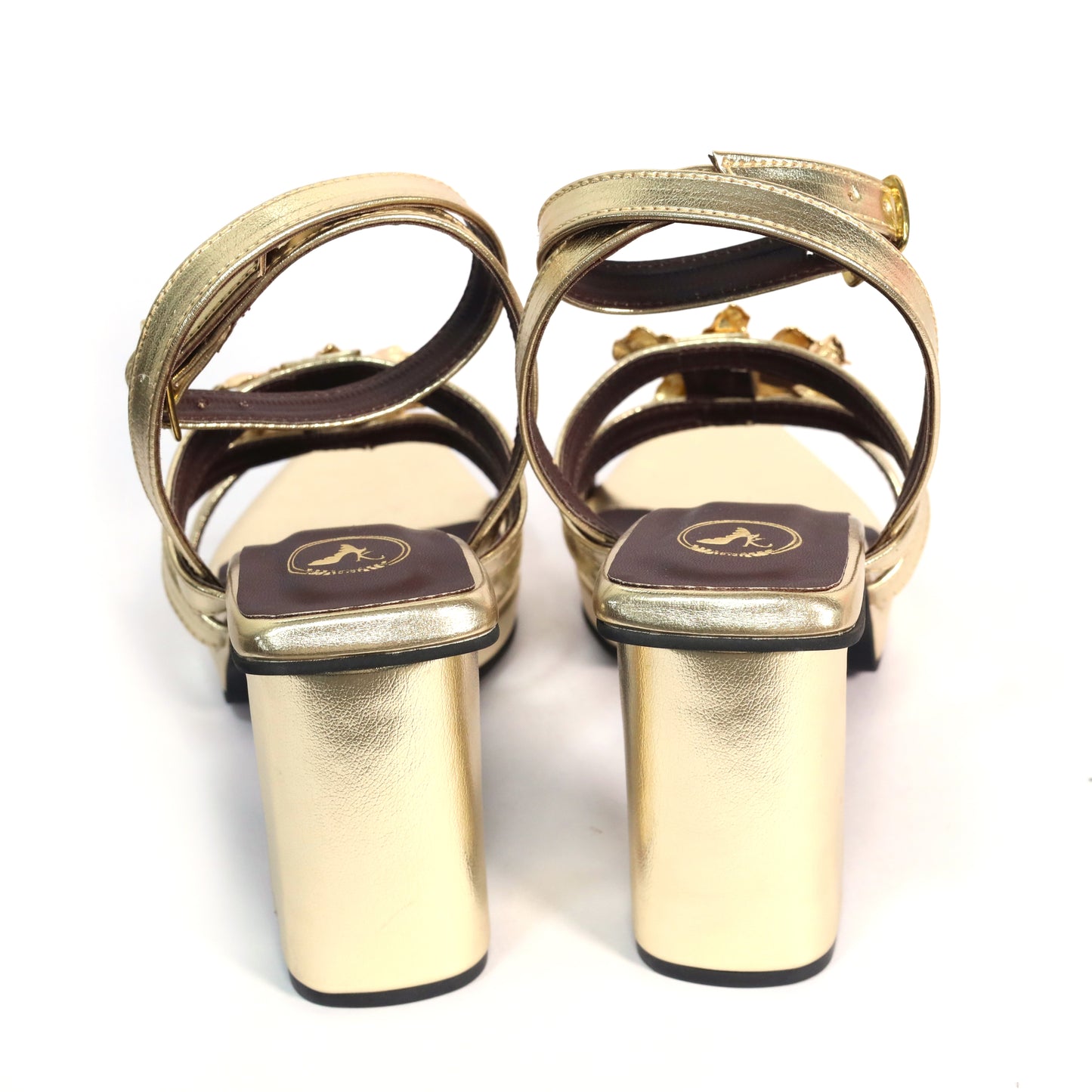 Zeno Gold Open Toe Faux Leather Heels for Women