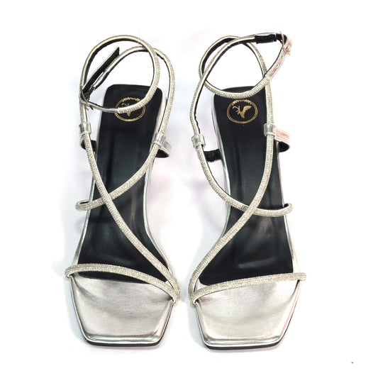 Silver Berry Open Toe Heels for Women in Faux Leather