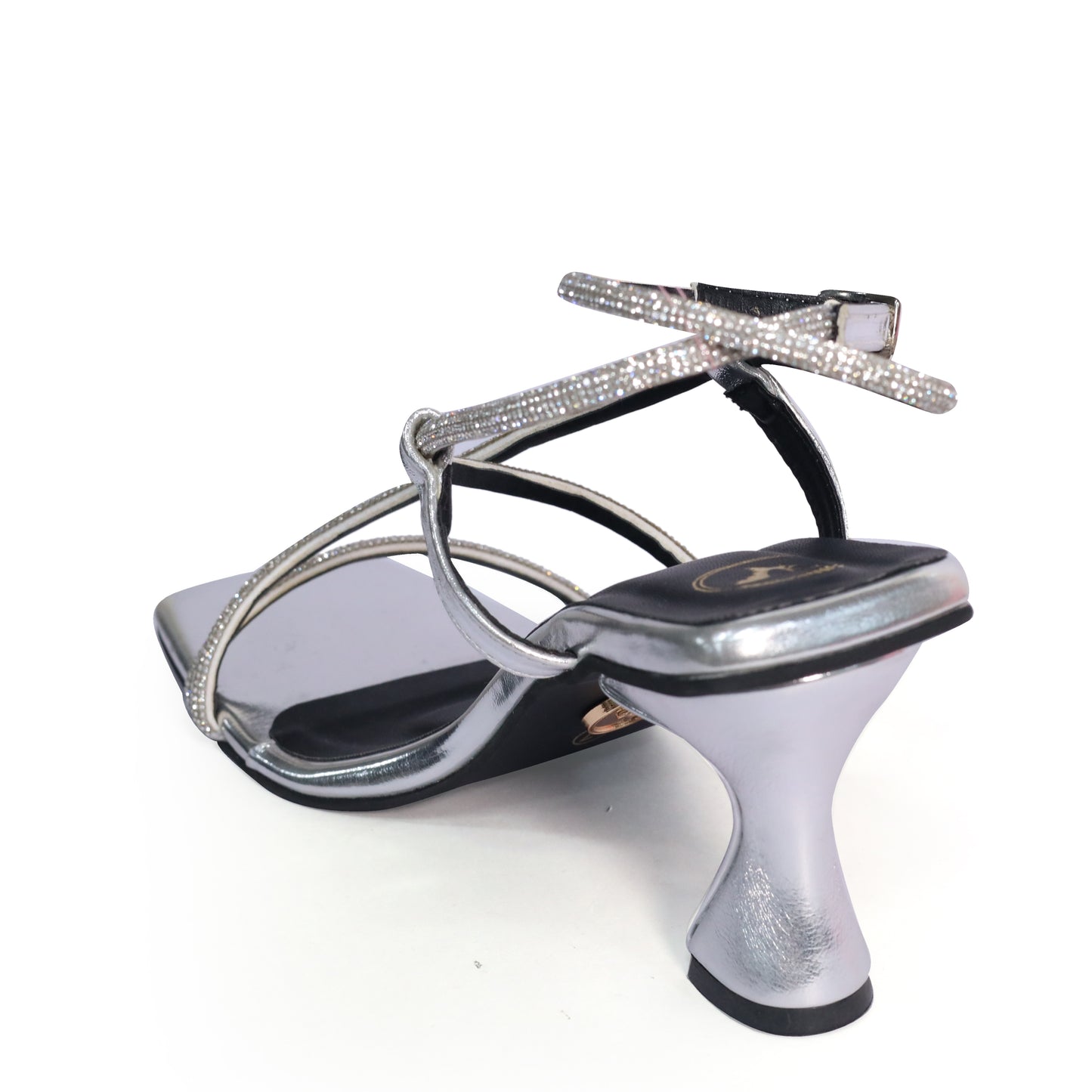 Silver Berry Open Toe Heels for Women in Faux Leather