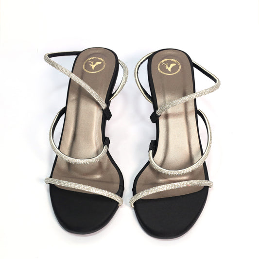 Berry Black Open Toe Heels for Women – Synthetic Slip-On Party Sandals