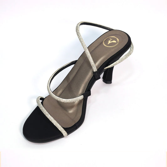 Berry Black Open Toe Heels for Women – Synthetic Slip-On Party Sandals