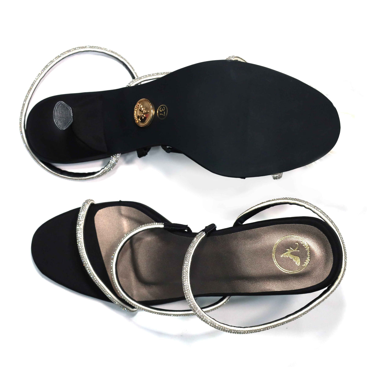 Berry Black Open Toe Heels for Women – Synthetic Slip-On Party Sandals