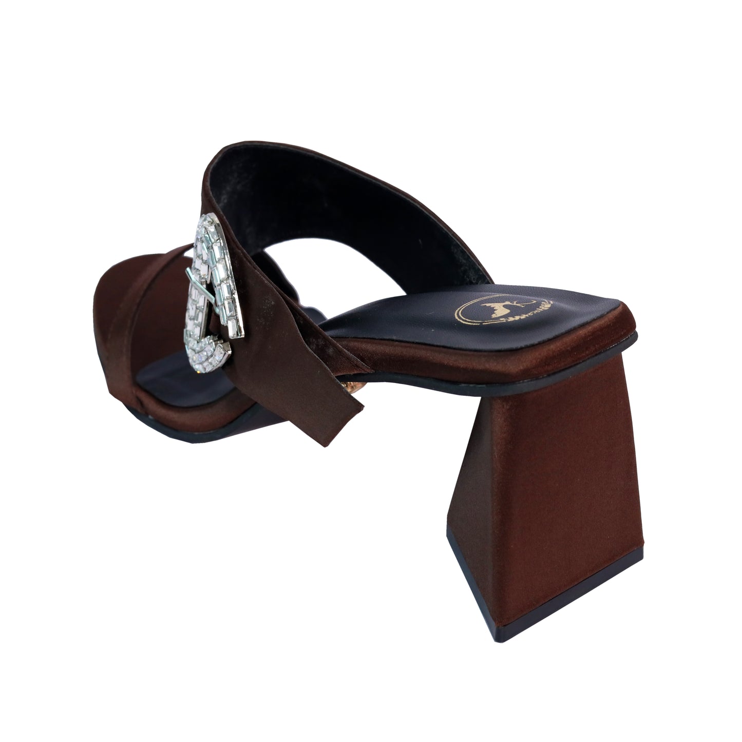 Brown Open Toe Leather Dazzle Mocha Heel