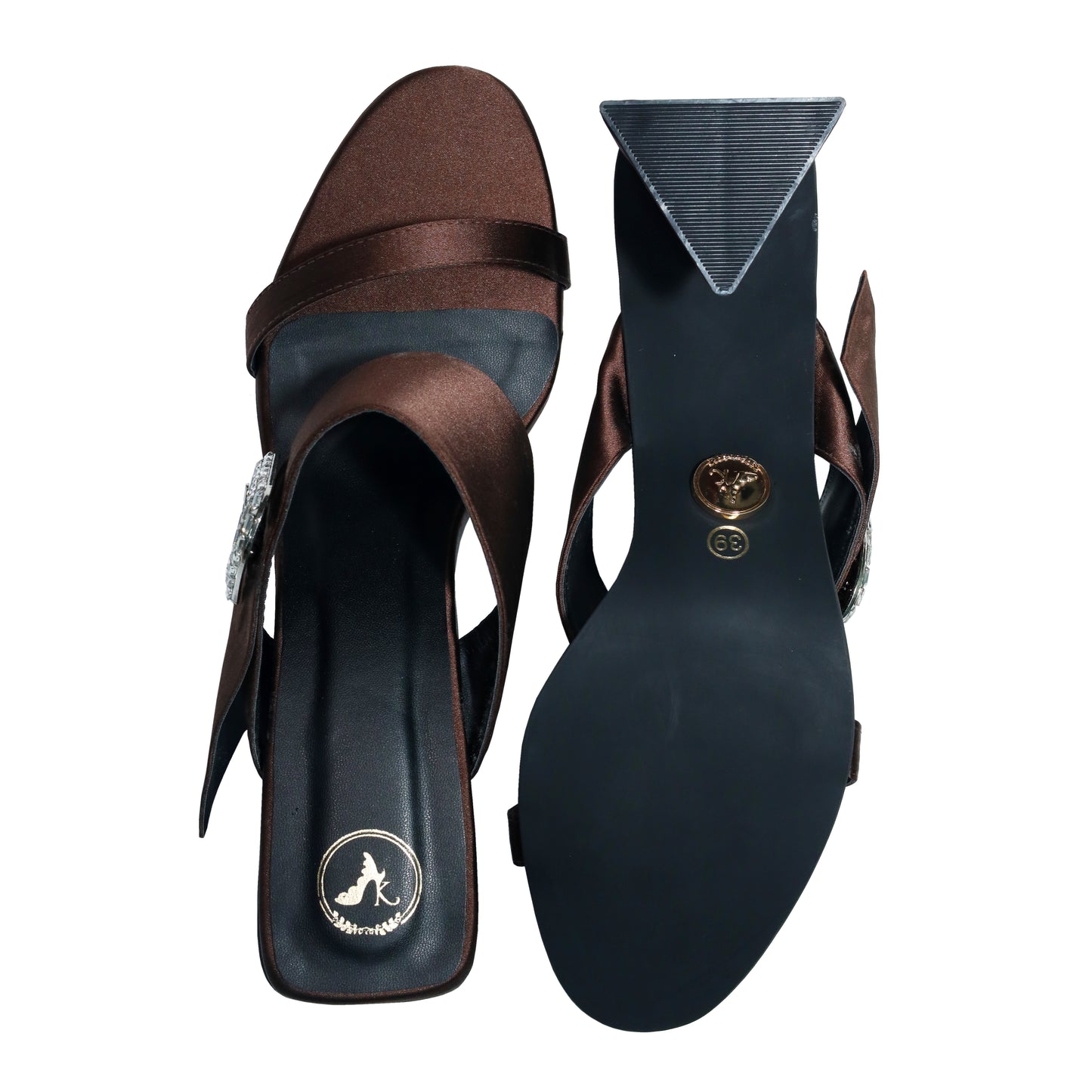 Brown Open Toe Leather Dazzle Mocha Block Heel