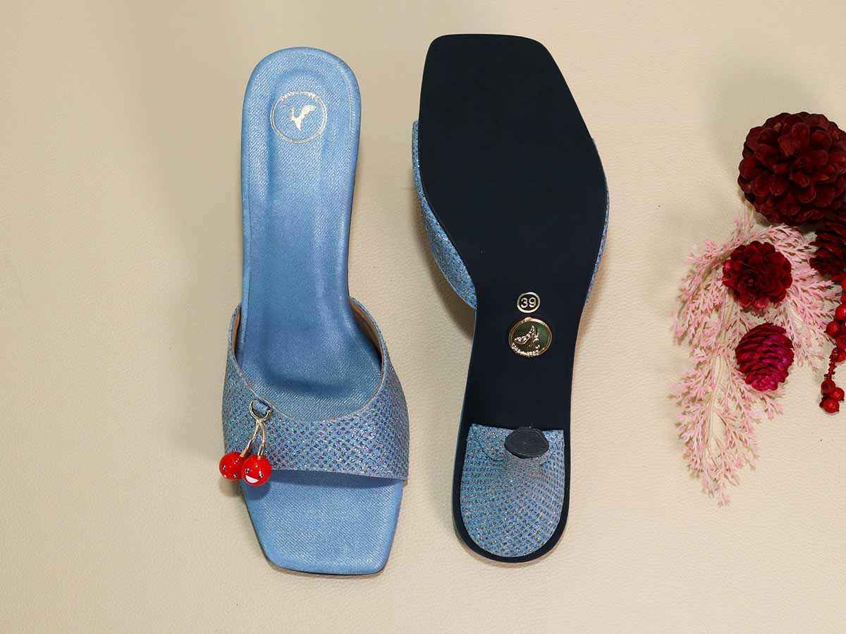Blue Cherry Pencil Heel