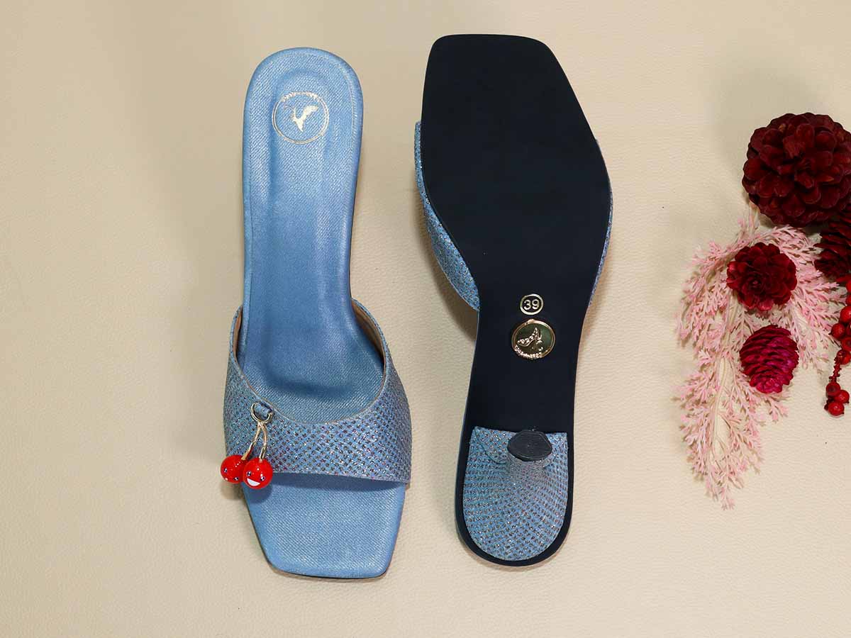 Blue Cherry Pencil Heel