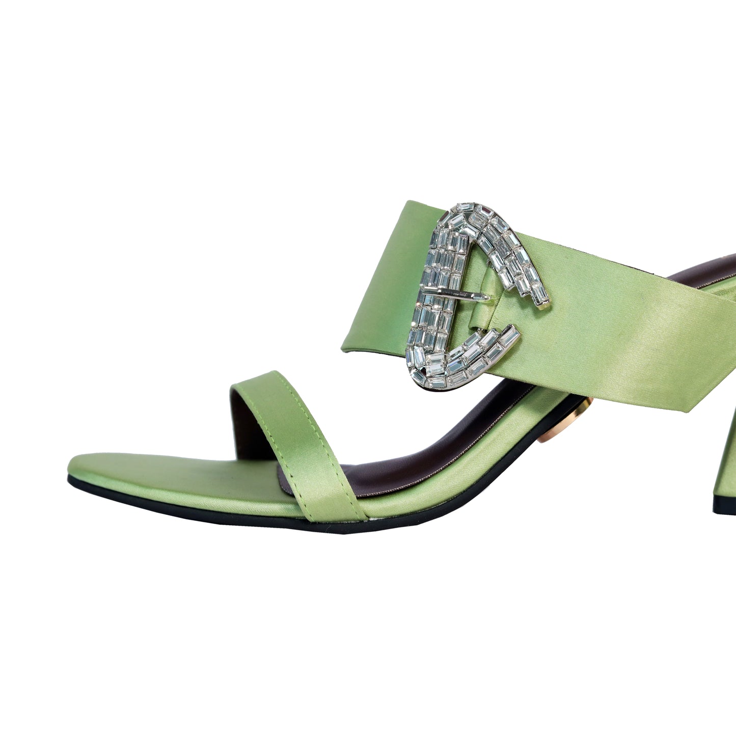 Green Open Toe Faux Leather Dazzle Pistacio Heel