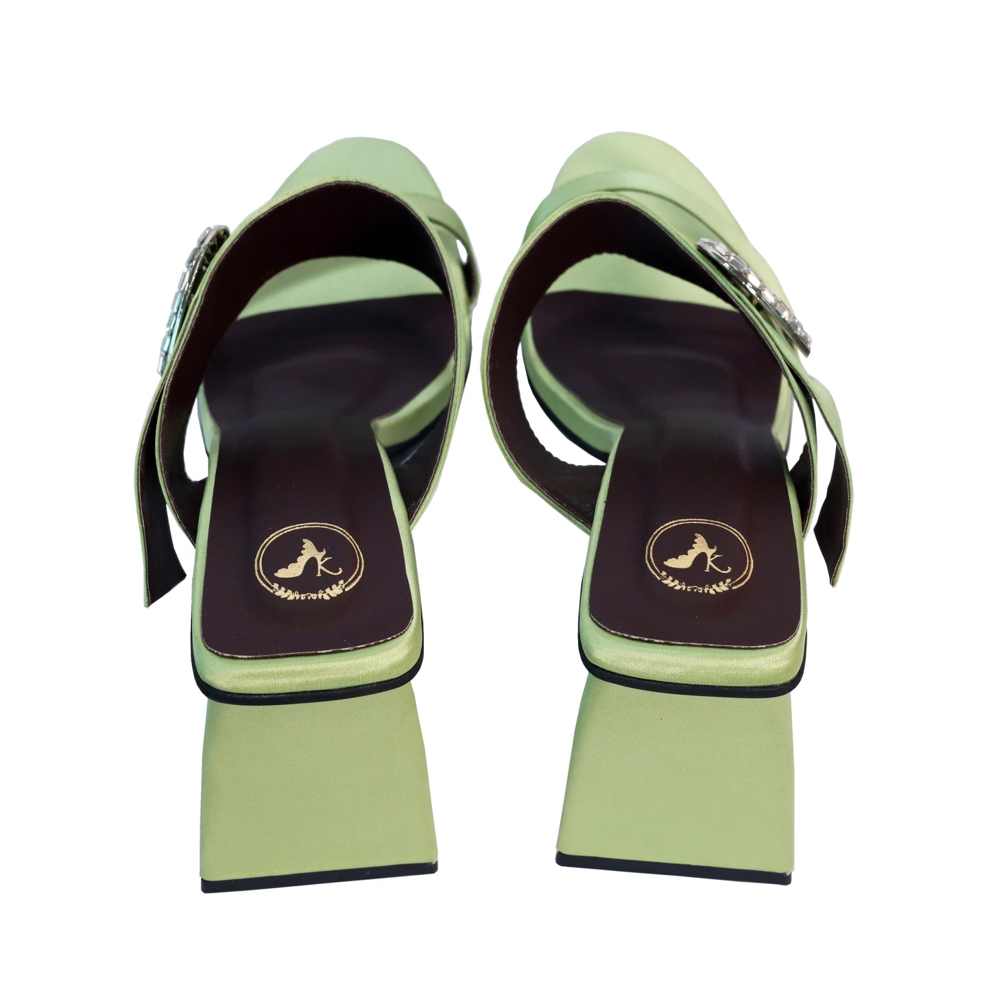 Green Open Toe Faux Leather Dazzle Pistacio Heel