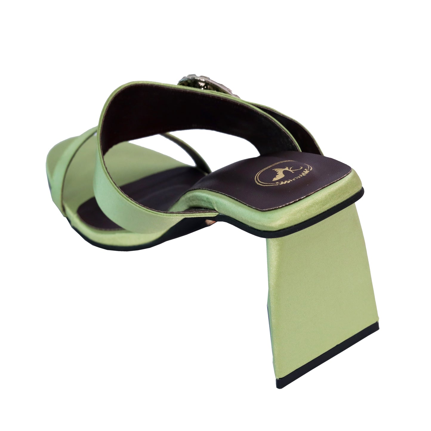 Green Open Toe Faux Leather Dazzle Pistacio Heel