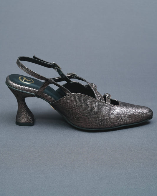 Close Toe Faux Leather Grey Perry Heels