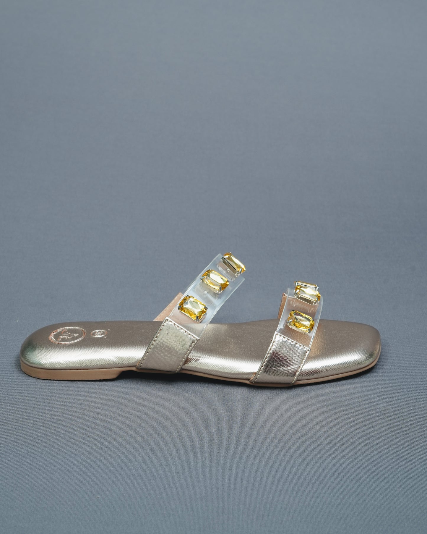 Open Toe Faux Leather Gold Carats Flats