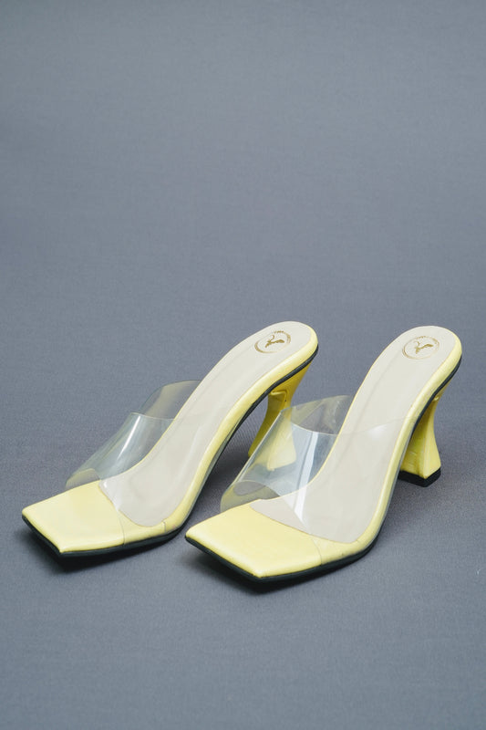 Open Toe Faux Leather Lemon Heels