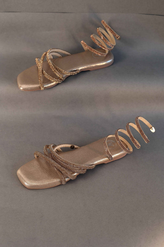 Gold Spring Textured Flat Sandals