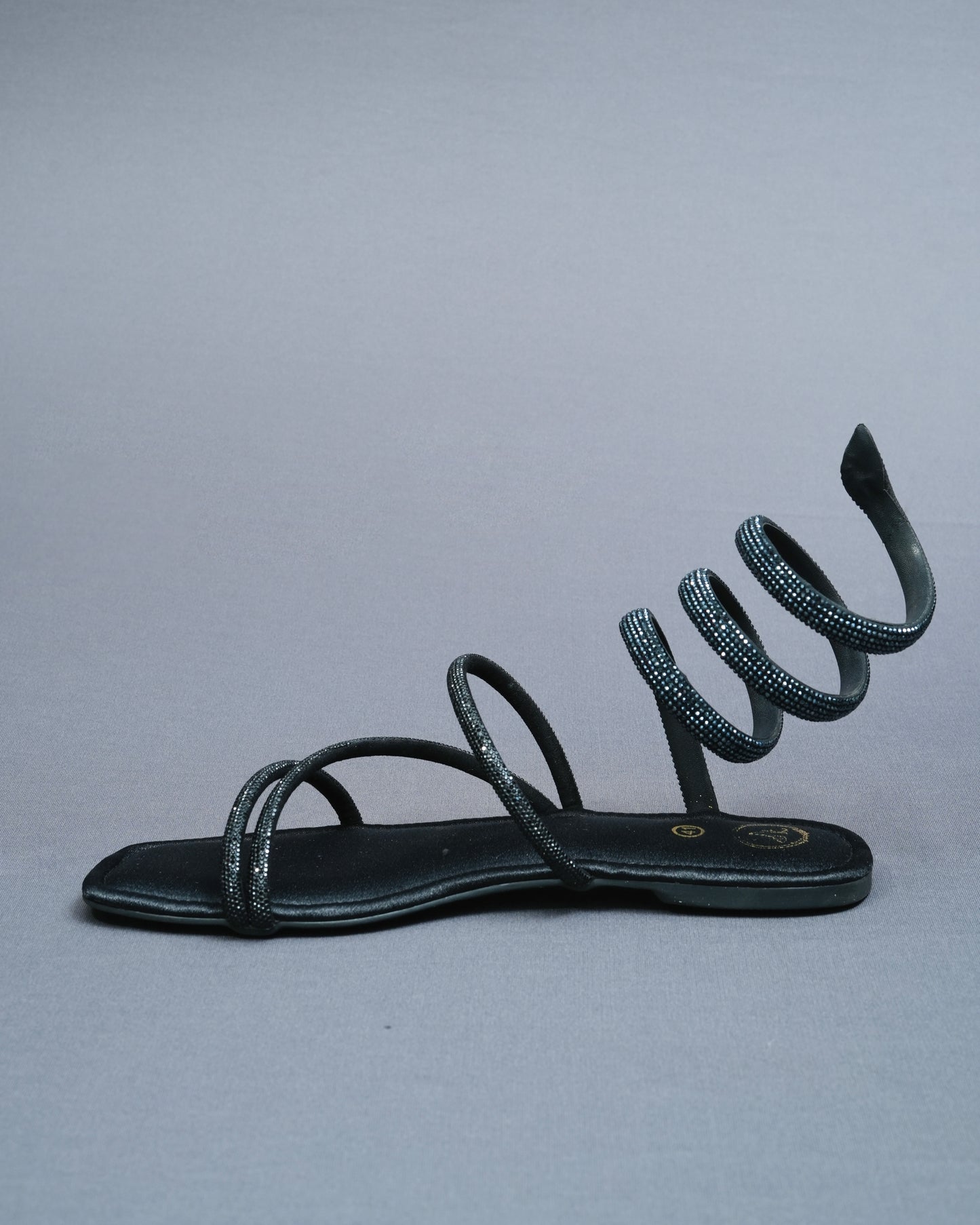 Open Toe Vegan Suede Black Panther Flats