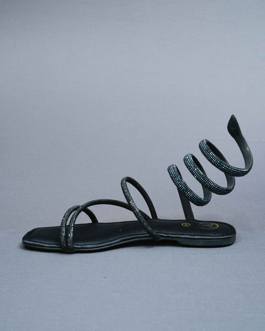Open Toe Vegan Suede Black Panther Flats