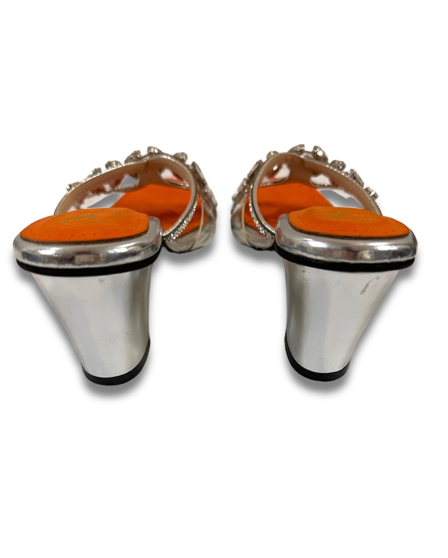 Silver Petal Open Toe Heels