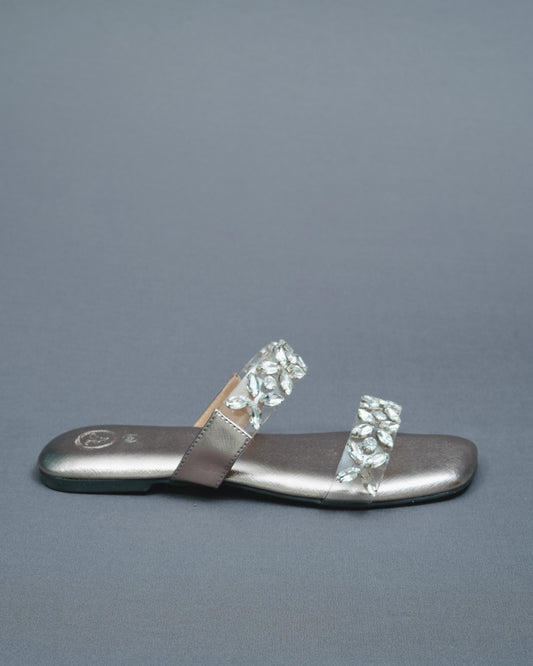 Open Toe Faux Leather Silver Carats Flats