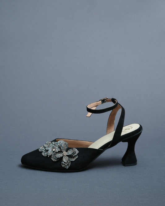 Black Bow Suede Closed Toe Heels