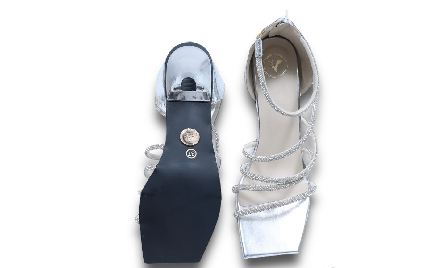 Atimka Silver Open Toe Heels