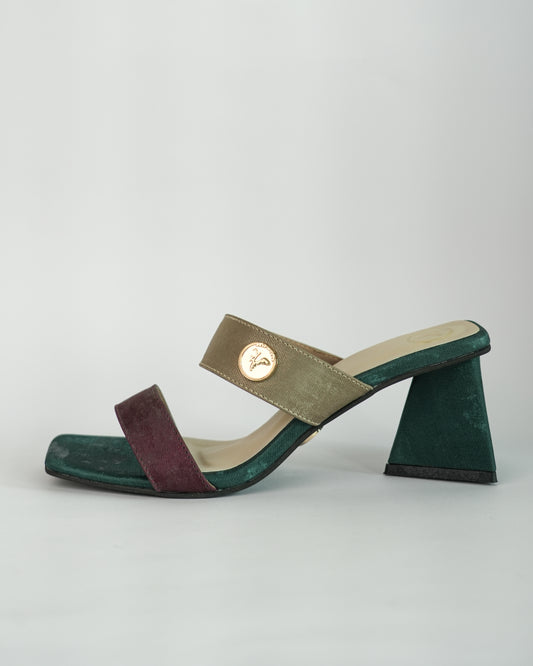 Green Open Toe Slip-on  closure Multi logo Unicorn Heels