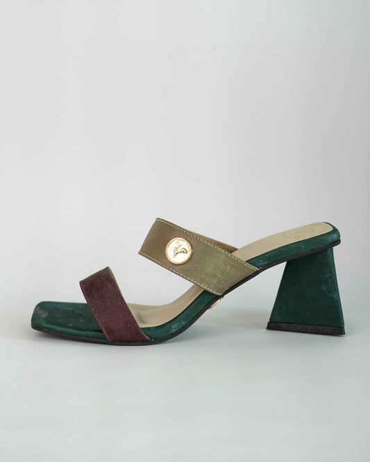 Green Open Toe Slip-on closure Multi logo Unicorn Block Heel