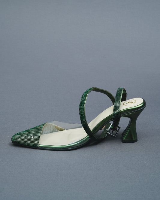 Closed Toe Faux Leather Green Sleek Cheek Heels