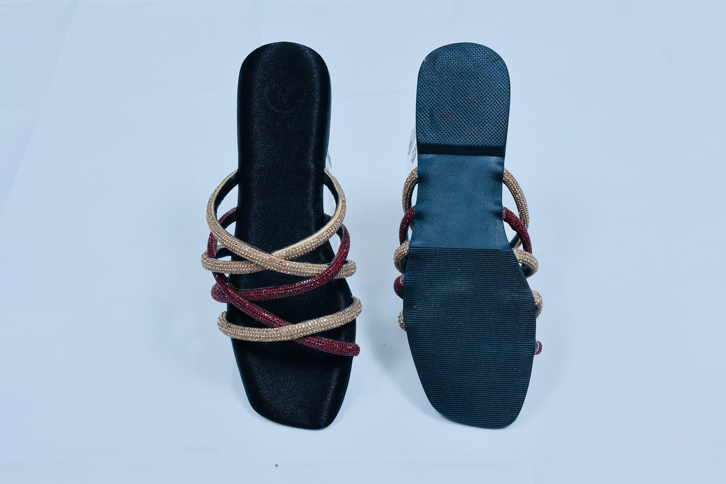 Red & Black Multi string Open Toe Flats