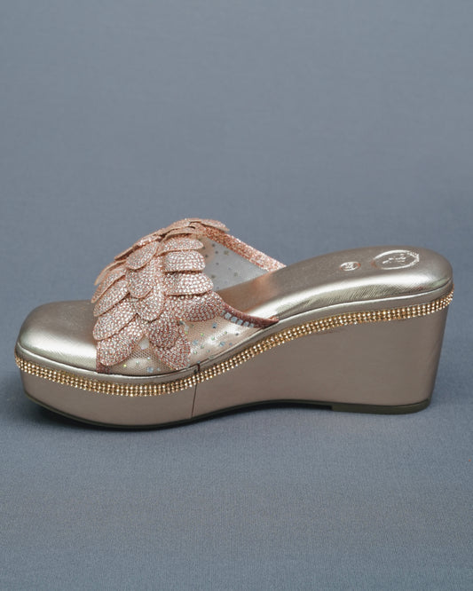 Open Toe Rose Gold Wedge Heels