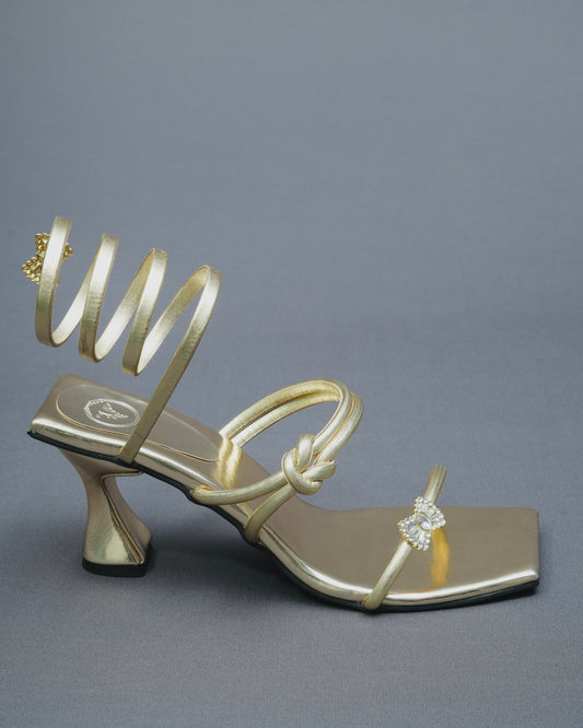 Open Toe Gold Champagne Gun Metal Heels