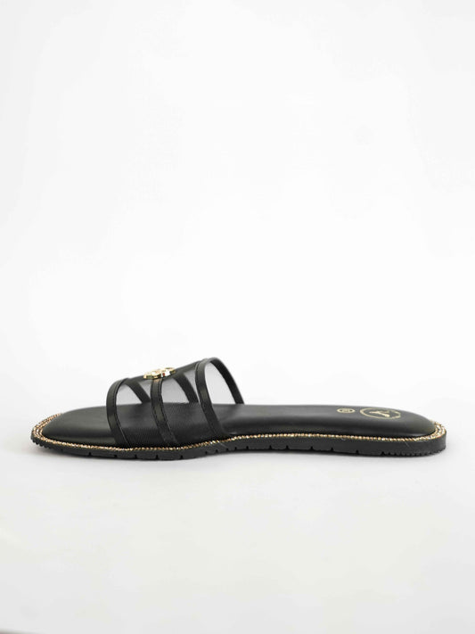 Black Open Toe Narrow Fit Flats