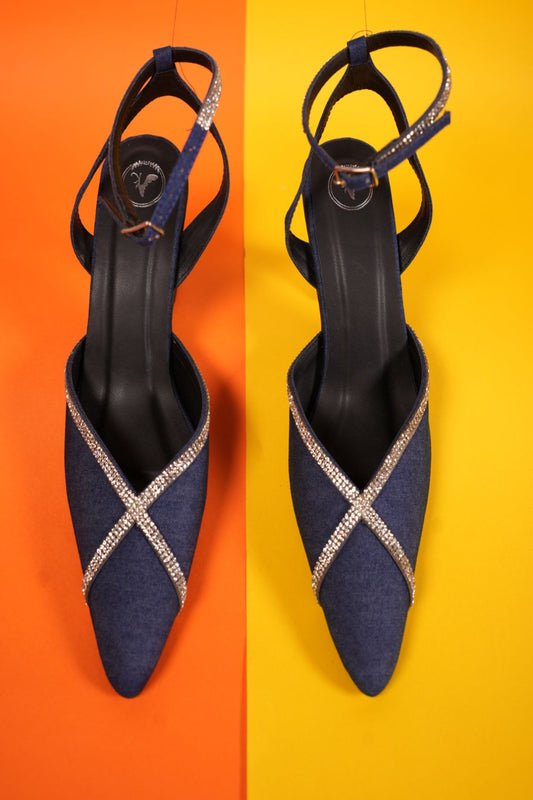 Blue Denim X Open Toe Heel Sandal