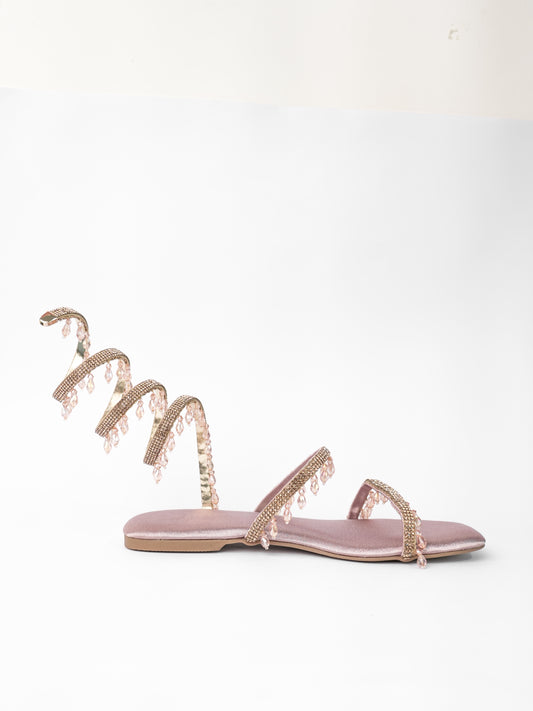 Rose Gold Open Toe Narrow Fit Amber Rose Spring Flats