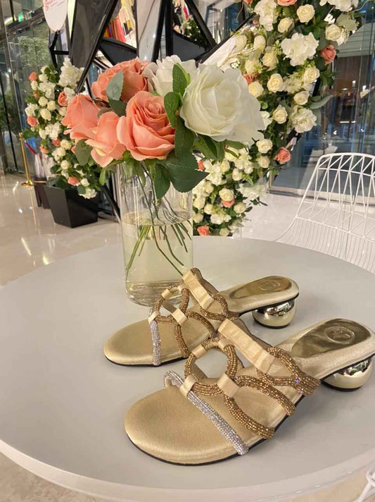 Gold Snitch Solid - Plain Kitten Heel Sandal